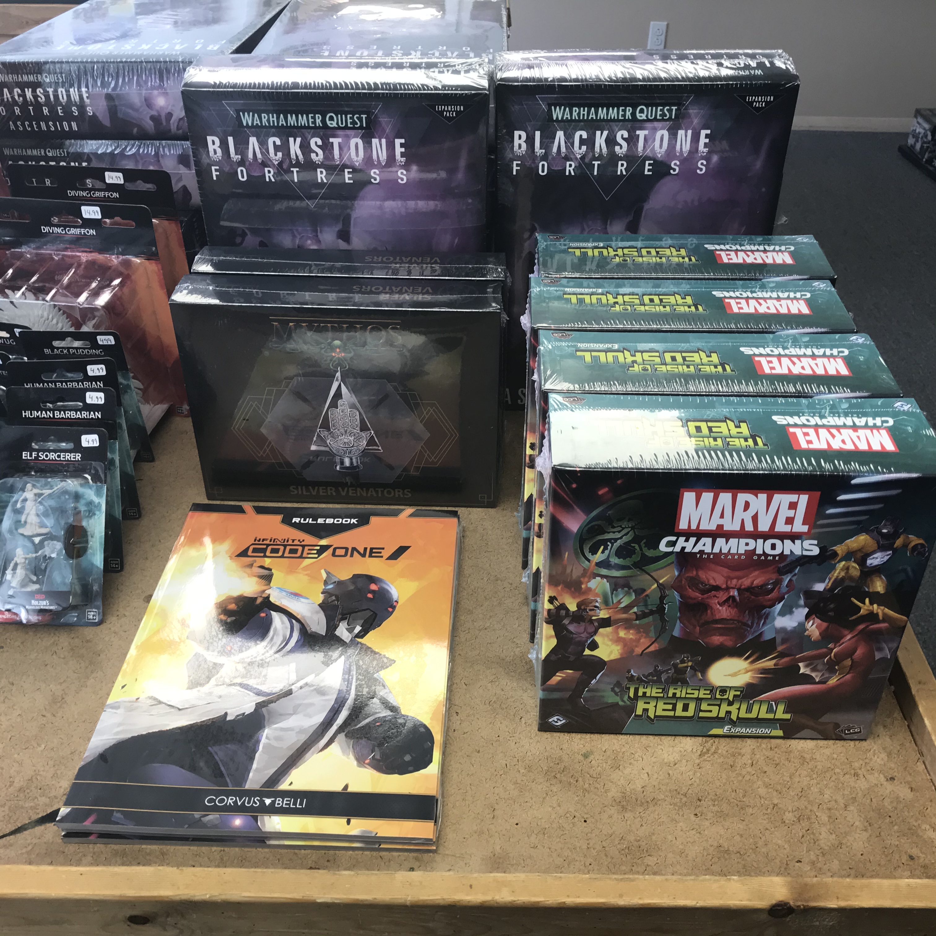 Blackstone Fortress, Marvel Champions, Mythos, and Infinity!