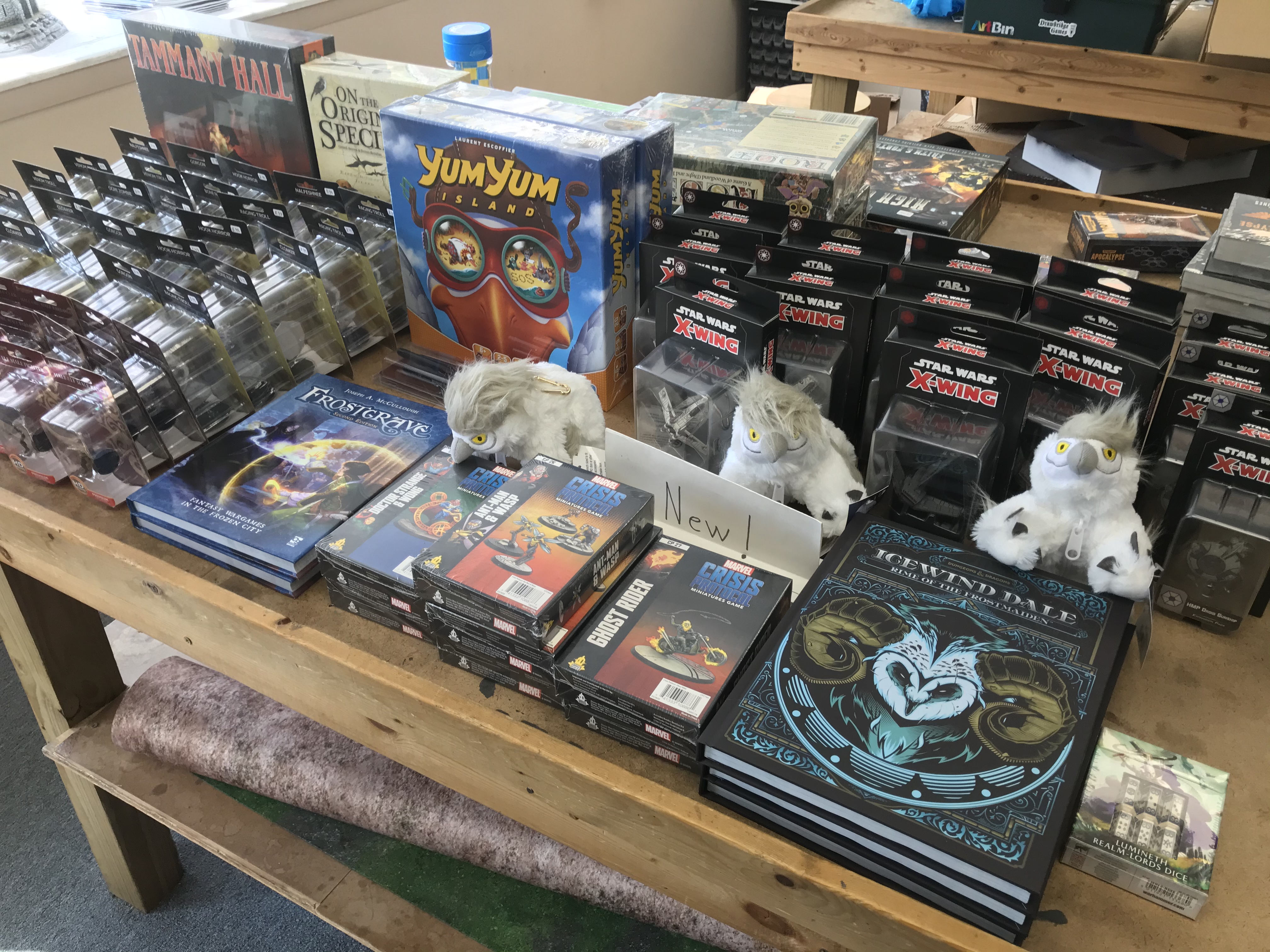 New Board Games, Miniatures, X-Wing Ships, and Owl Bears!